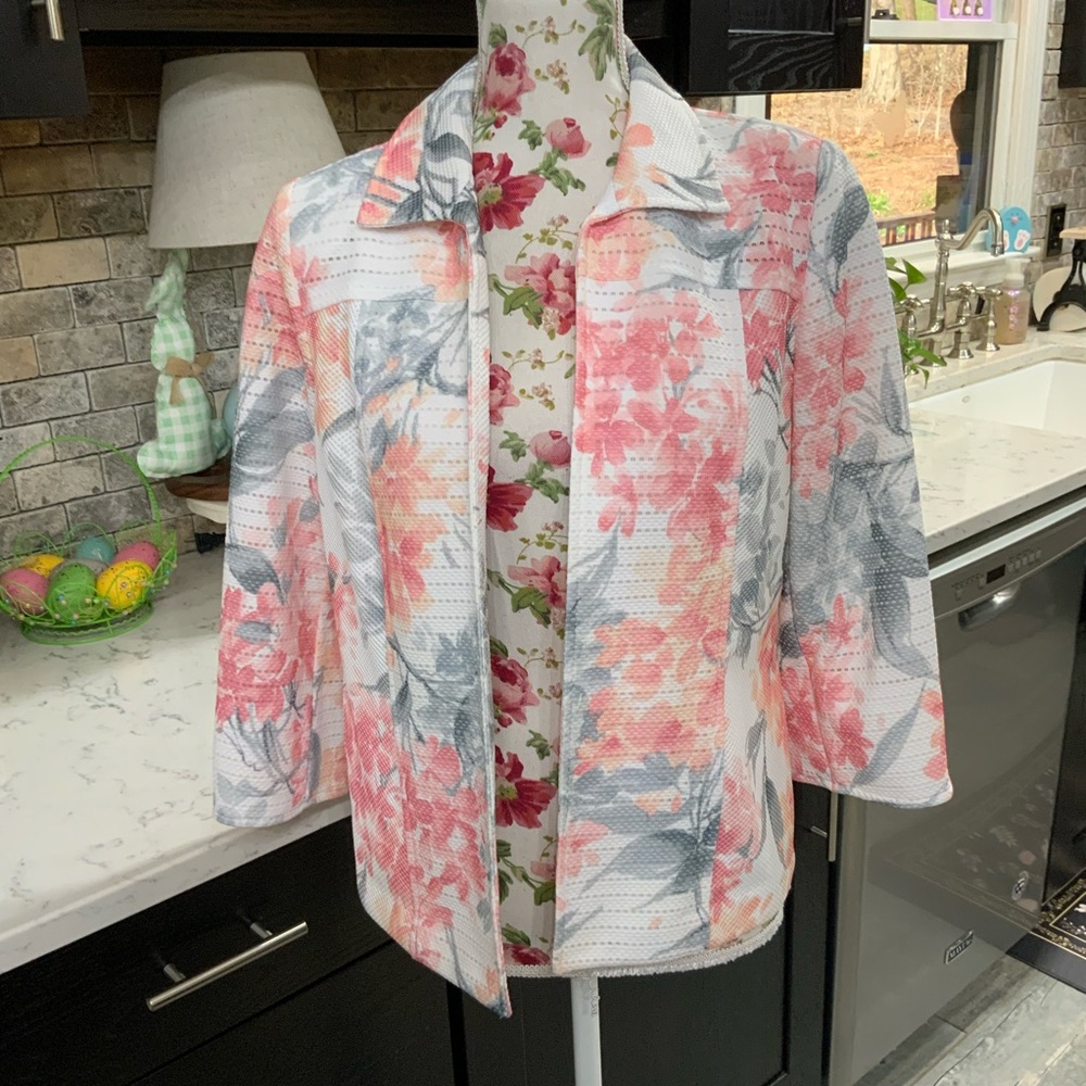 Alfred Dunner Floral Print Jacket Textured Rose Hill New 6 Petite Feminine